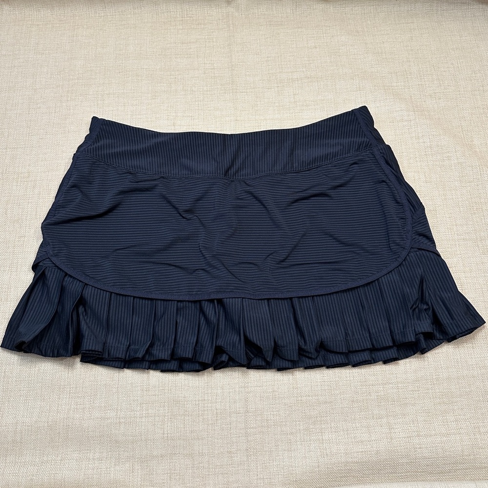 Athleta "Good Match" Striped Black/Charcoal Athletic Skort